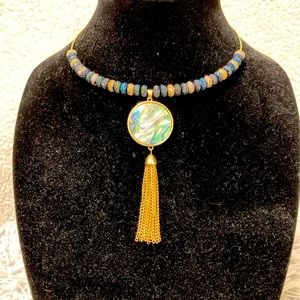 Handmade gold choker dangle tassel necklace